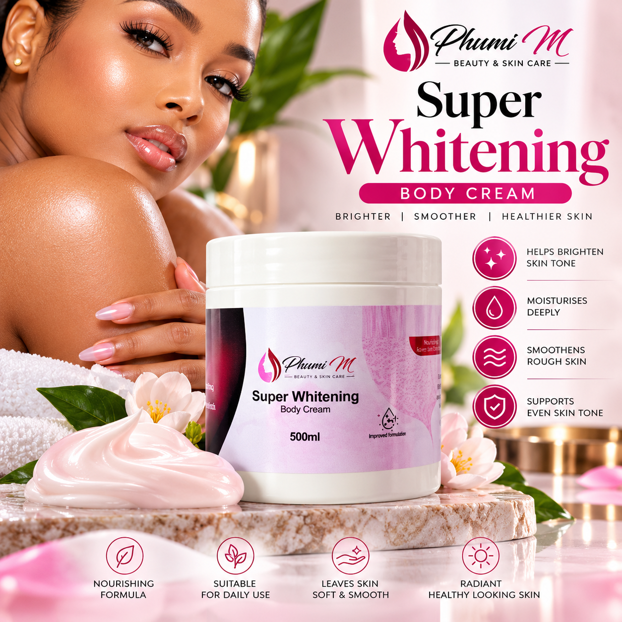 Phumi M Super Whitening Body Cream 500 ml campaign